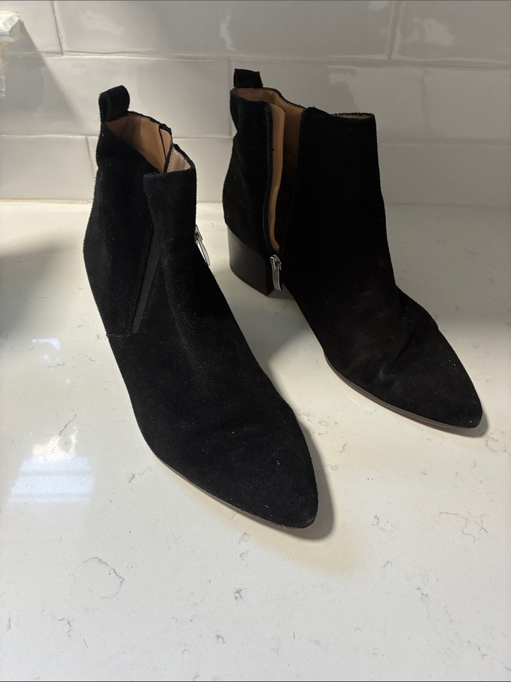 Franco Sarto Black Suede Pointed Toe Ankle Booties